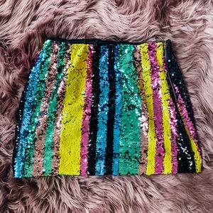 Sequin Mini Skirt Chic Rainbow Striped Multi L